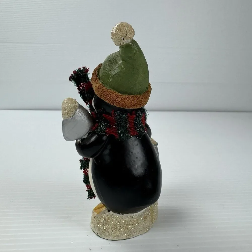 Christmas Penguin Figurine with Scarf & Shovel Holiday Winter Decor Whimsical
